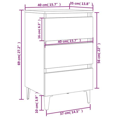 Sengeskabe m. metalben 2 stk. 40x35x69 cm sort