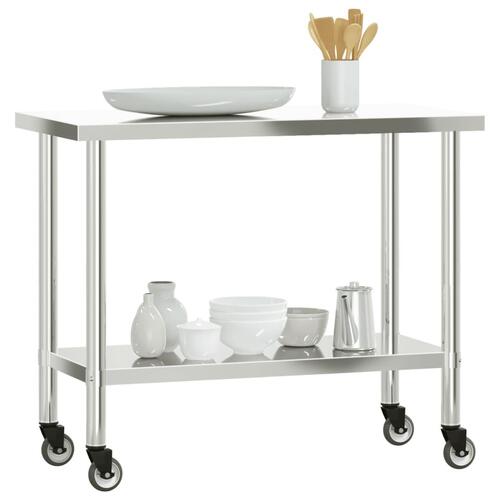 Arbejdsbord med hjul til køkken 110x55x85 cm rustfrit stål