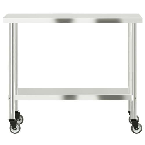 Arbejdsbord med hjul til køkken 110x55x85 cm rustfrit stål