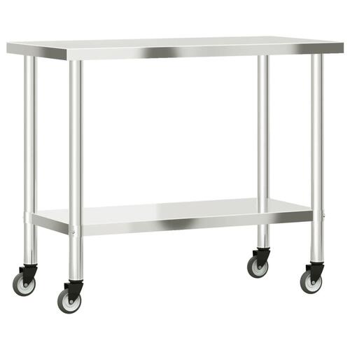Arbejdsbord med hjul til køkken 110x55x85 cm rustfrit stål