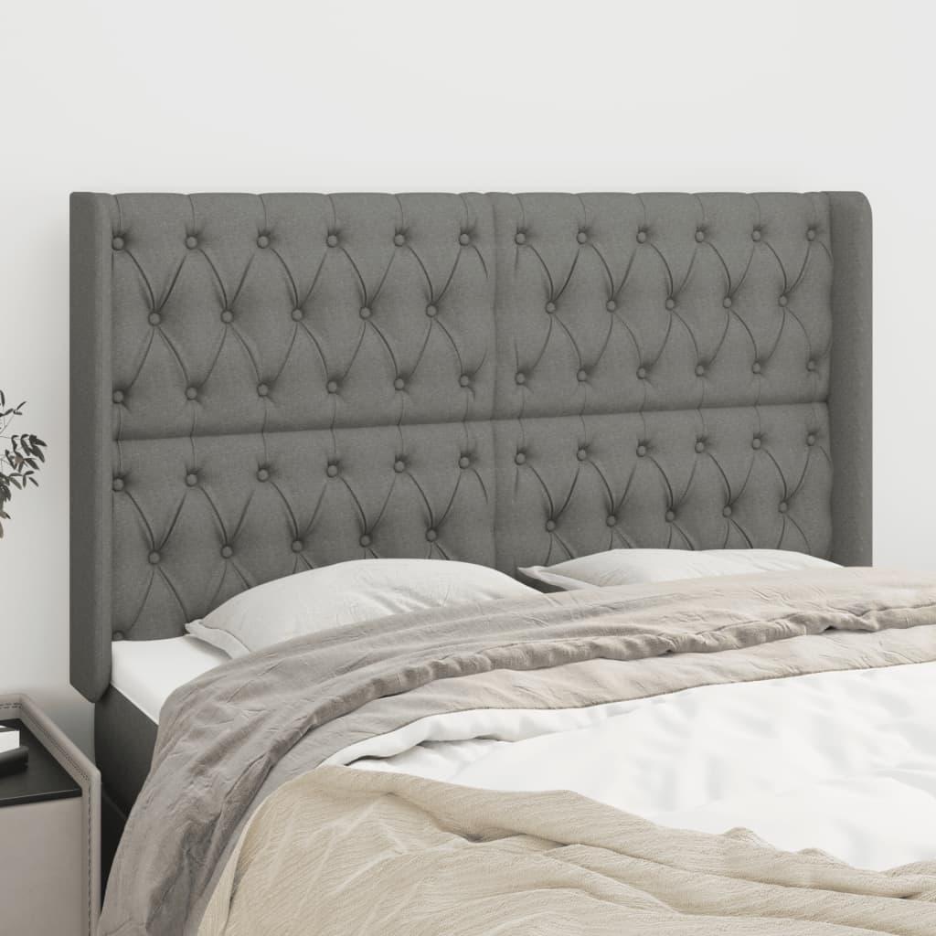 Sengegavl med kanter 147x16x118/128 cm - stof, mørkegrå