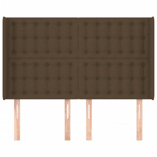 Sengegavl med kanter i stof 147 x 16 x 118/128 cm - mørkebrun