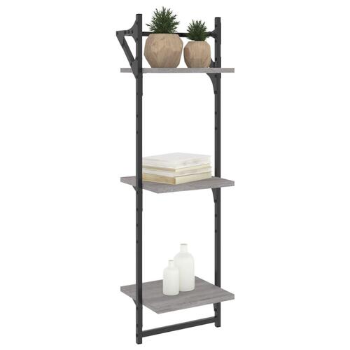 Væghylder 2 stk. m. stænger og 3 hylder 30x25x65 cm grå sonoma