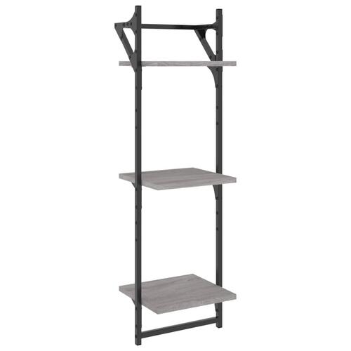 Væghylder 2 stk. m. stænger og 3 hylder 30x25x65 cm grå sonoma