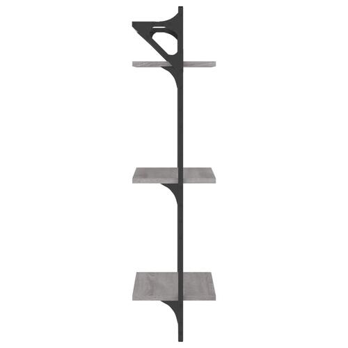 Væghylder 2 stk. m. stænger og 3 hylder 30x25x65 cm grå sonoma