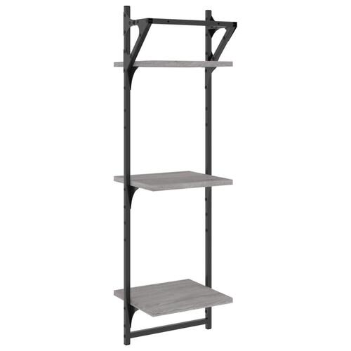 Væghylder 2 stk. m. stænger og 3 hylder 30x25x65 cm grå sonoma