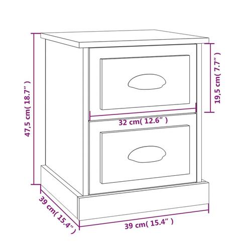 Sengeborde 2 stk. 39x39x47,5 cm konstrueret træ grå sonoma-eg