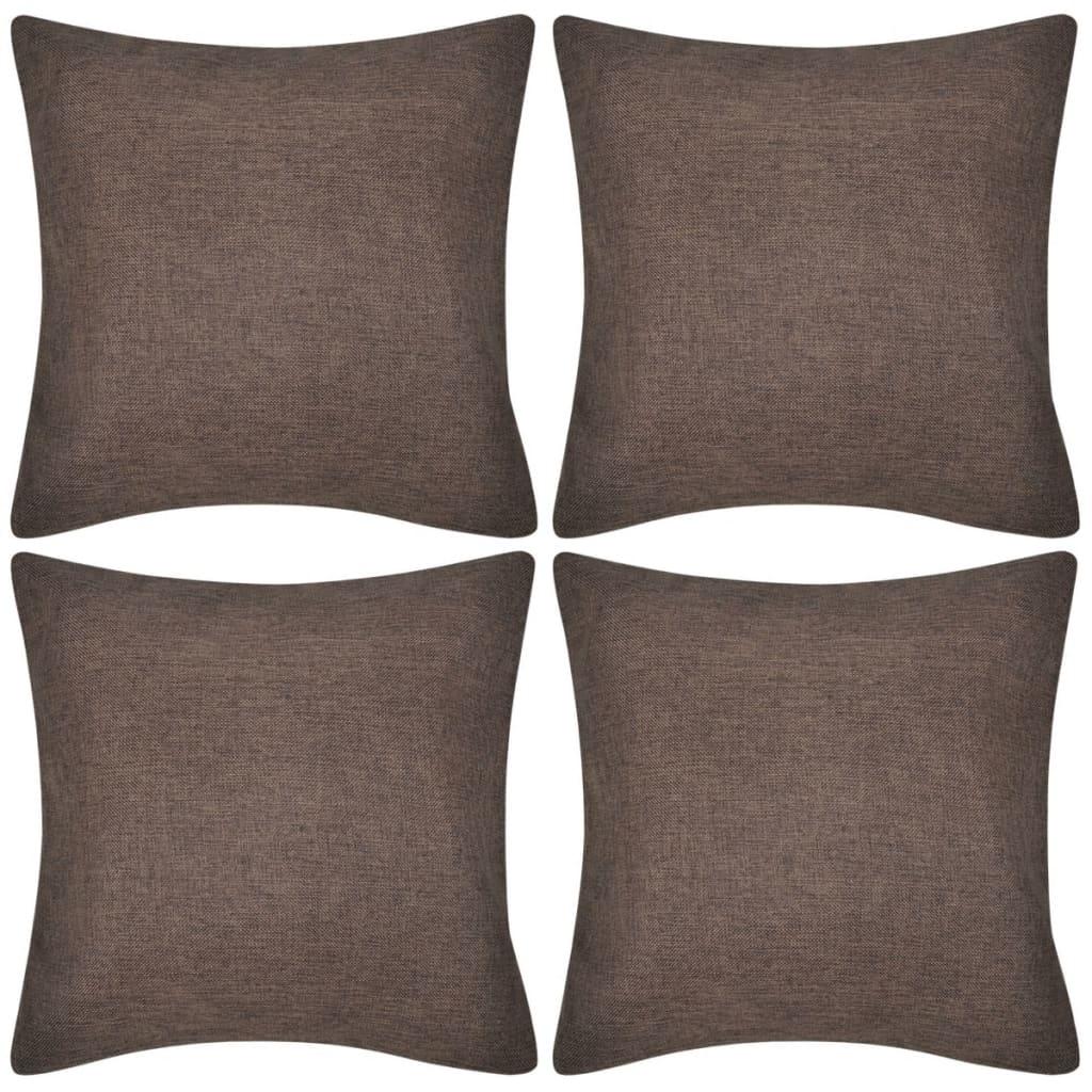 4 Brune pudebetræk linen-look 40 x 40 cm