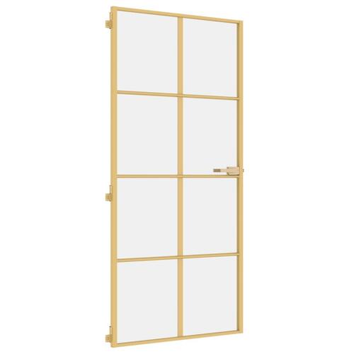 Indvendig dør 93x201,5 cm hærdet glas og aluminium guldfarvet