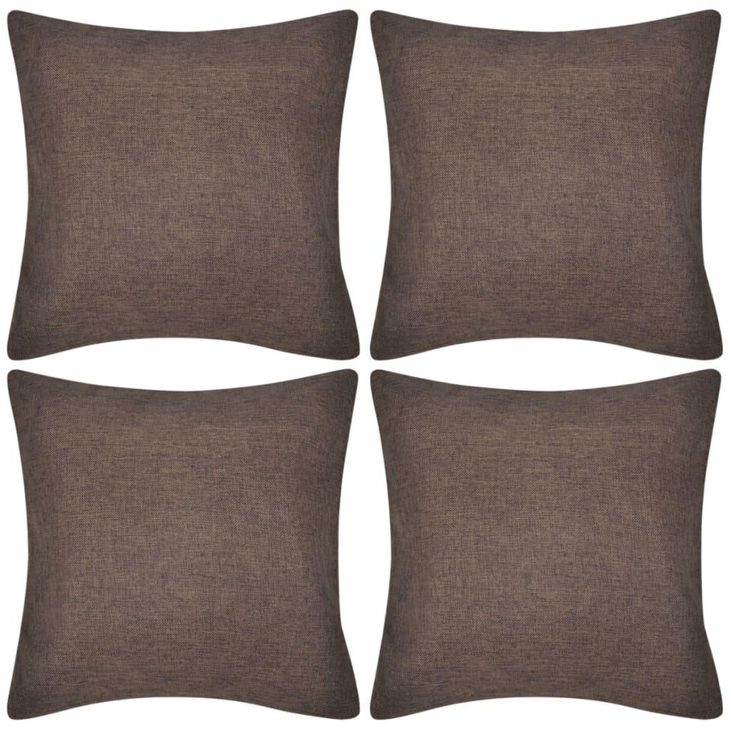 4 Brune pudebetræk linen-look 50 x 50 cm