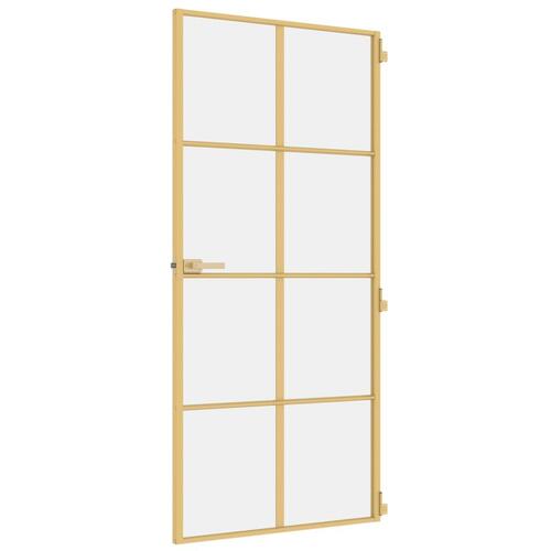 Indvendig dør 93x201,5 cm hærdet glas og aluminium guldfarvet