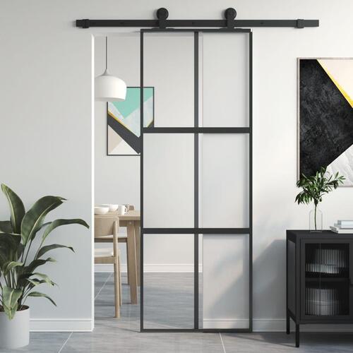 Skydedør 76x205 cm hærdet glas og aluminium sort