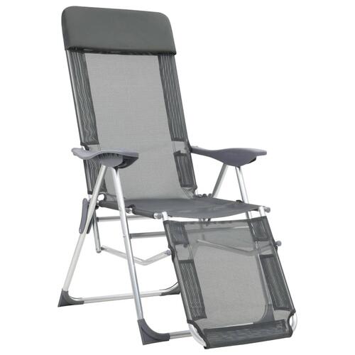 Foldbare campingstole med fodstøtter 2 stk. textilene grå