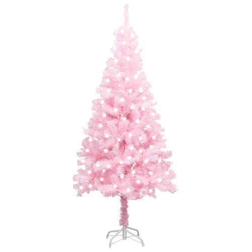 Kunstigt juletræ med LED-lys og fod 120 cm PVC pink