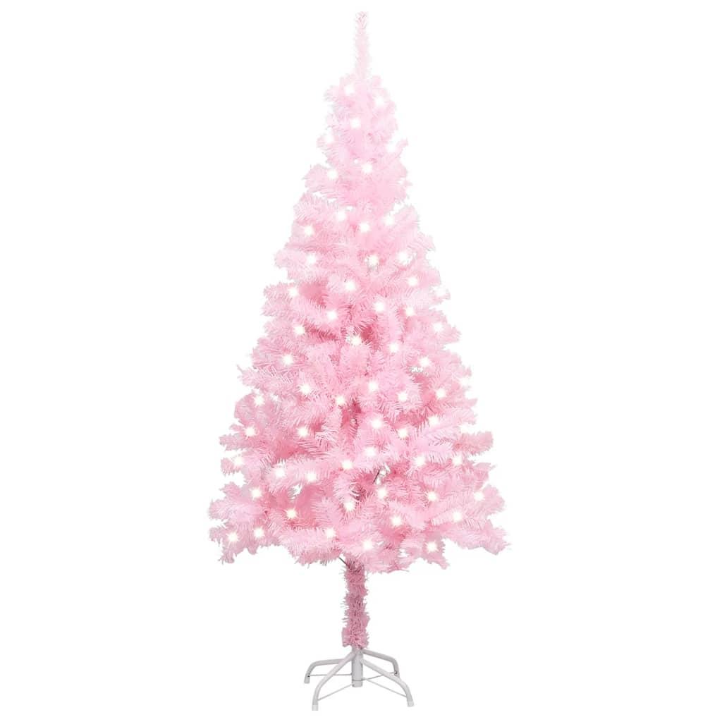 Kunstigt juletræ med LED-lys og fod 120 cm PVC pink