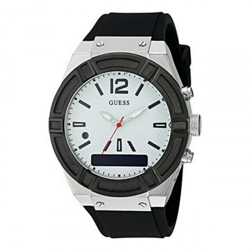Guess herreur C0001G4 - Ø 45 mm, hvid skive, sort silikonerem