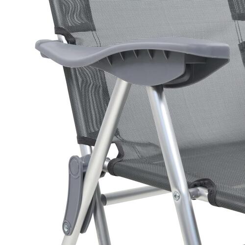 Foldbare campingstole med fodstøtter 2 stk. textilene grå