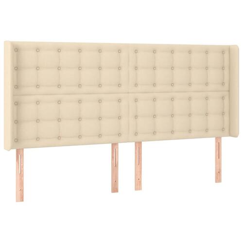Sengegavl med kanter 163x16x118/128 cm stof cremefarvet