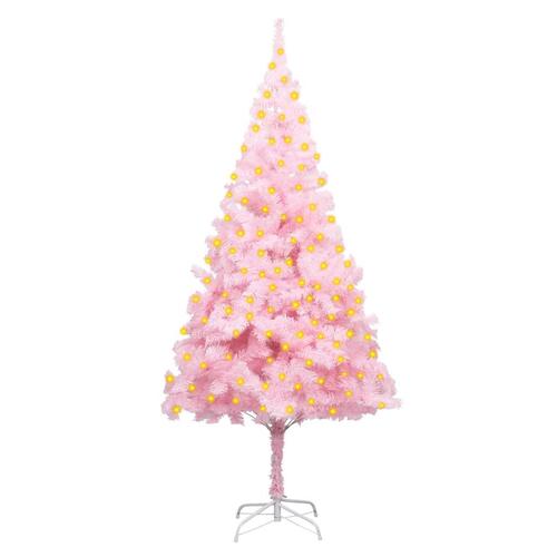 Kunstigt juletræ med lys og juletræsfod 180 cm PVC lyserød