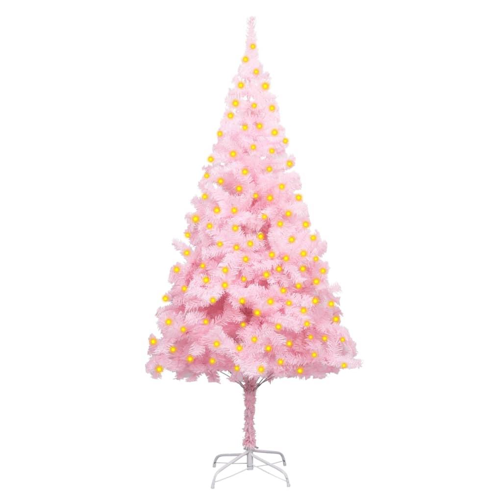 Kunstigt juletræ med LED-lys og fod 180 cm PVC lyserød