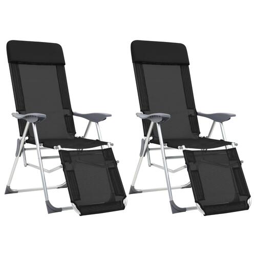 Foldbare campingstole med fodstøtter 2 stk. textilene sort