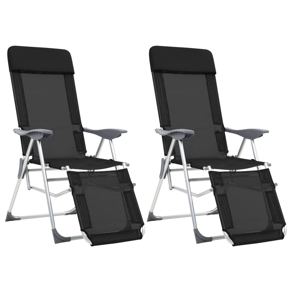 Foldbare campingstole med fodstøtter 2 stk. textilene sort