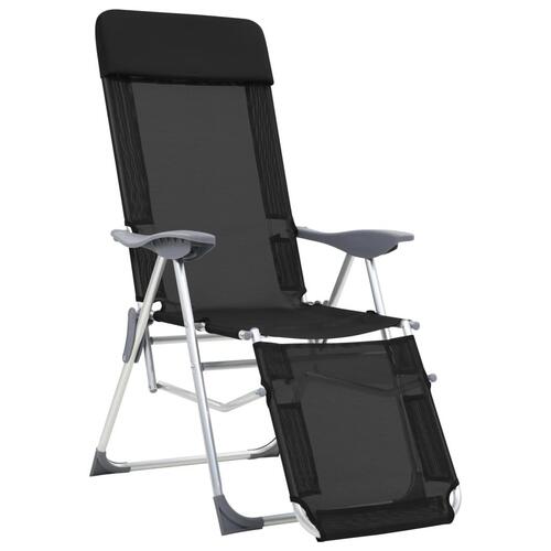 Foldbare campingstole med fodstøtter 2 stk. textilene sort