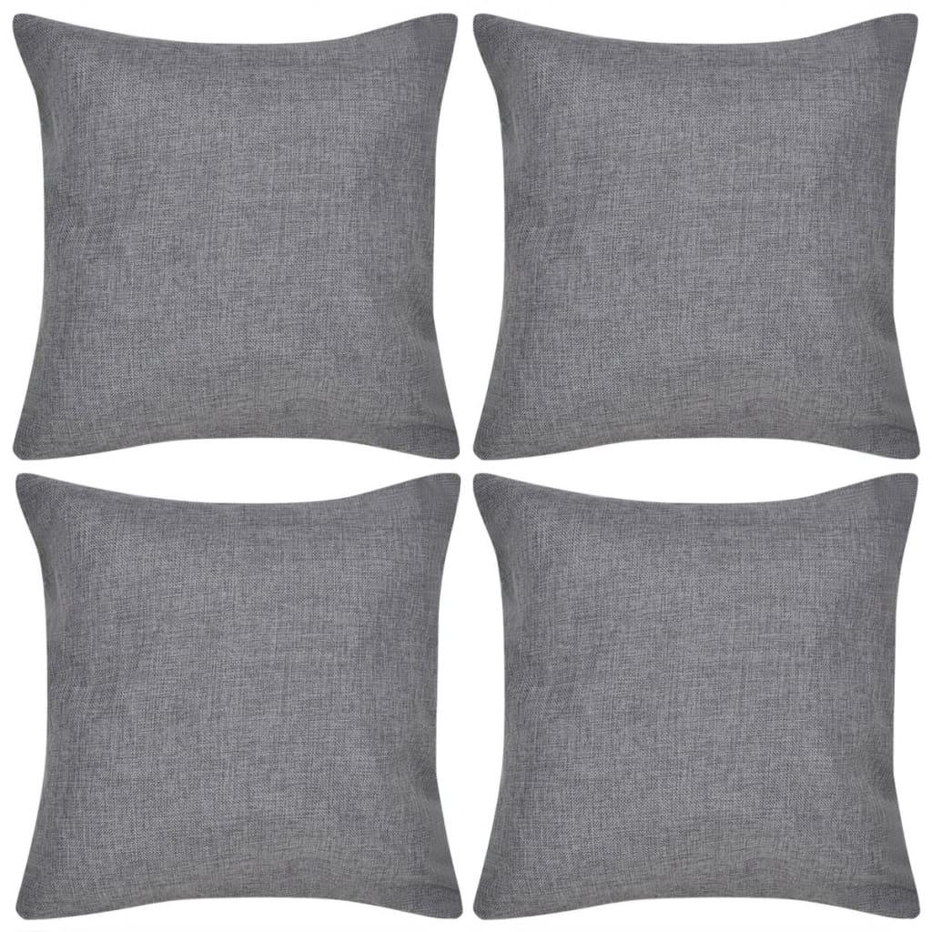 Pudebetræk linned-look 4 stk. 80 x 80 cm antracitgrå