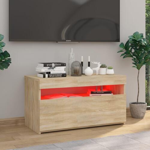 Tv-bord med LED-lys 70x35x40 cm sonoma-eg