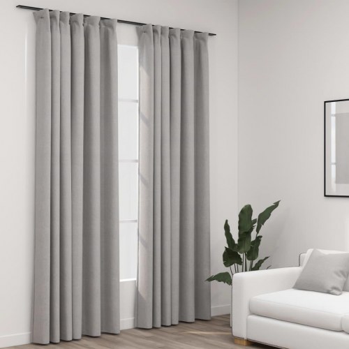 Mørklægningsgardiner med kroge - hør-look 140×225 cm, grå (2 stk.)