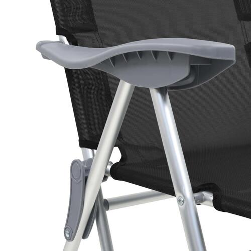 Foldbare campingstole med fodstøtter 2 stk. textilene sort