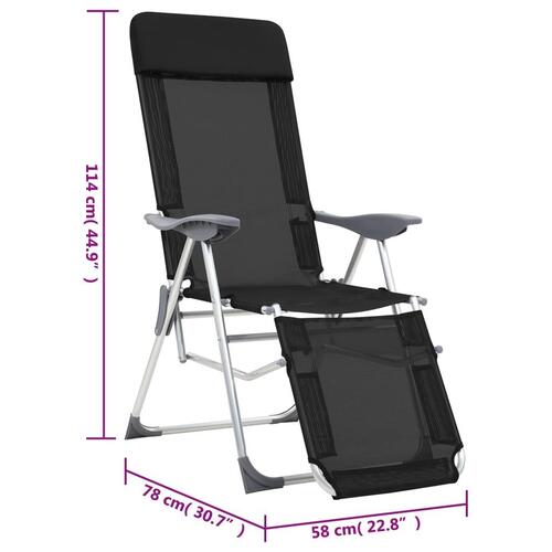 Foldbare campingstole med fodstøtter 2 stk. textilene sort