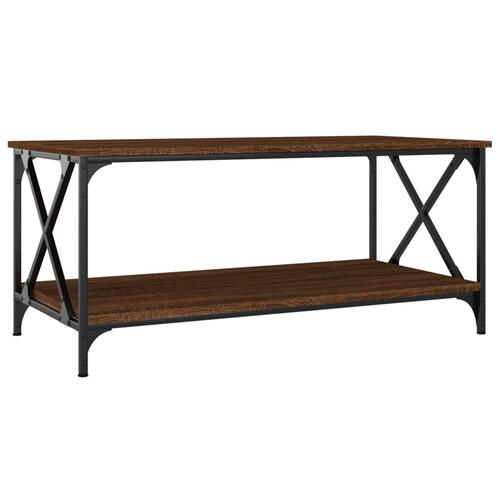 Sofabord 100x50x45 cm konstrueret træ og jern brun egetræsfarve