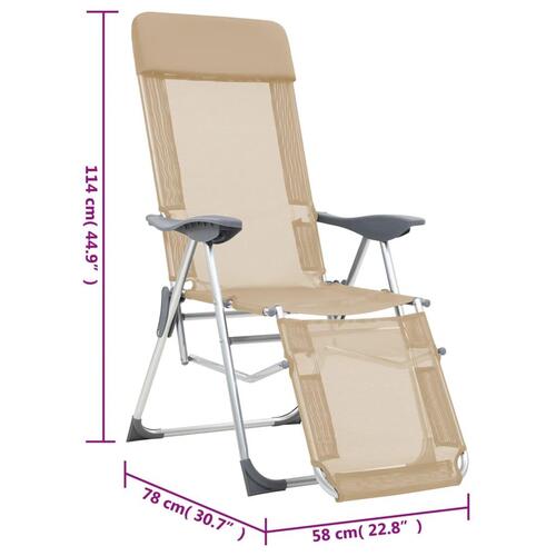 Foldbare campingstole med fodstøtter 2 stk. textilene creme
