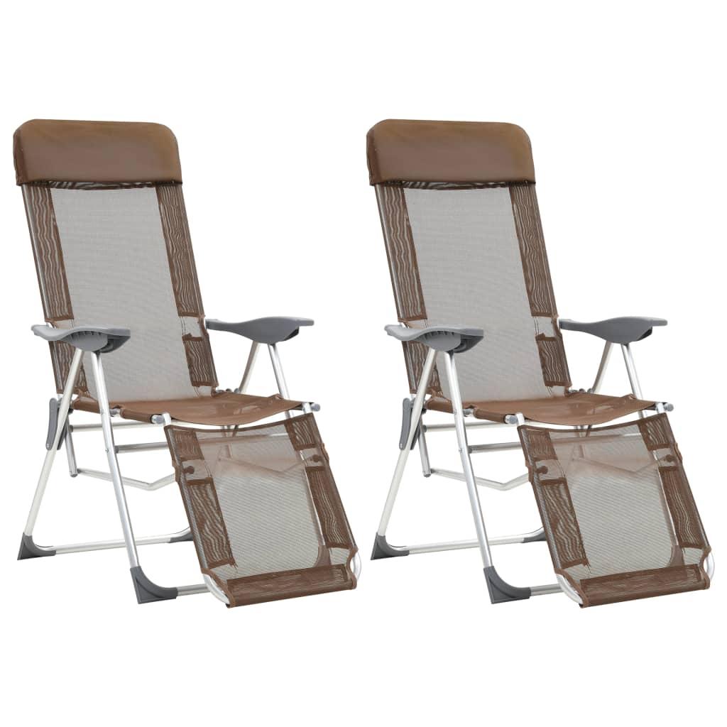 Foldbare campingstole med fodstøtter 2 stk. textilene brun