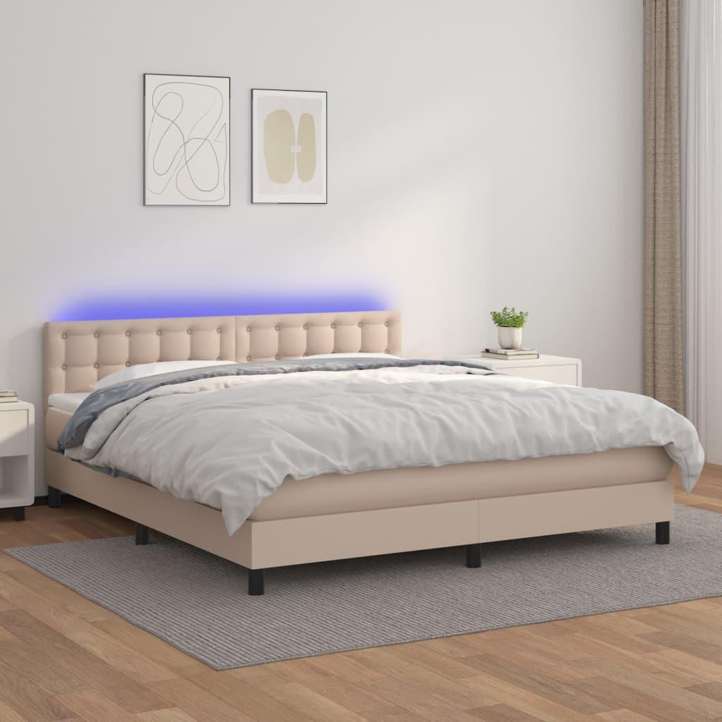 Kontinentalseng LED-lys 180x200 cm kunstlæder cappuccinofarvet billede
