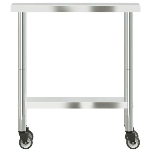 Arbejdsbord med hjul til køkken 82,5x30x85 cm rustfrit stål