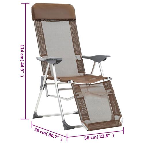 Foldbare campingstole med fodstøtter 2 stk. textilene brun
