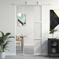 Skydedør 76x205 cm hærdet glas og aluminium hvid