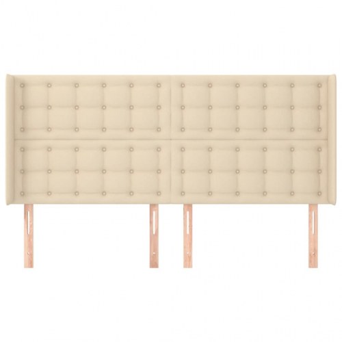 Sengegavl med kanter i stof 183 x 16 x 118/128 cm - cremefarvet