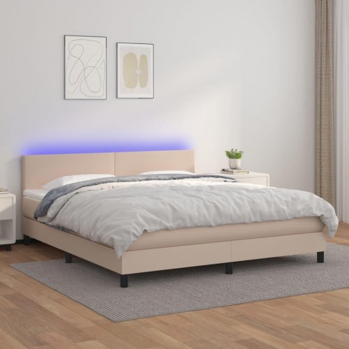 Kontinentalseng med LED-lys 180x200 cm i kunstlæder - cappuccino