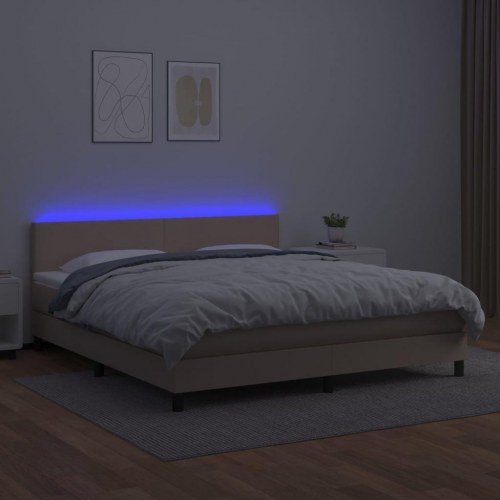 Kontinentalseng med LED-lys 180x200 cm i kunstlæder - cappuccino