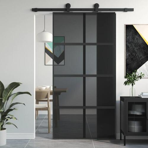 Skydedør 102,5x205 cm hærdet glas og aluminium sort
