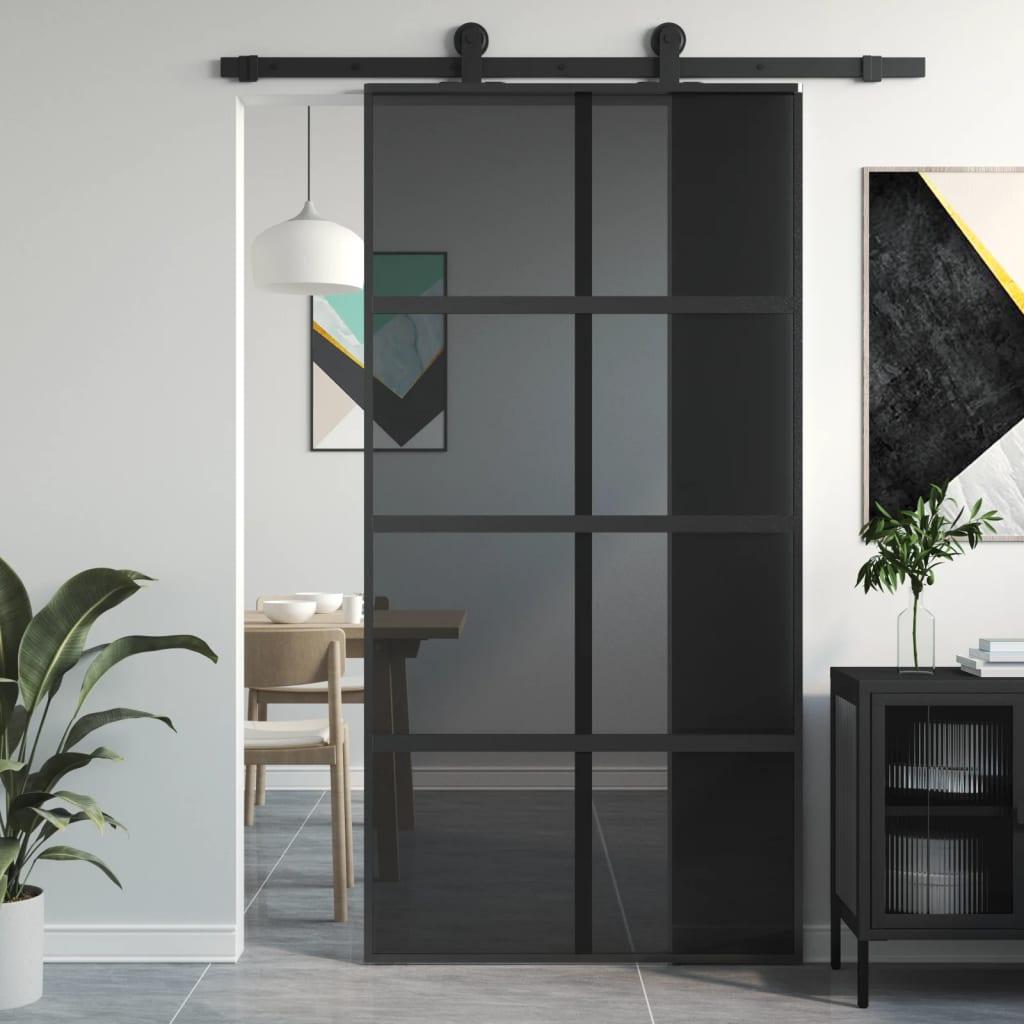 Skydedør 102,5x205 cm hærdet glas og aluminium sort