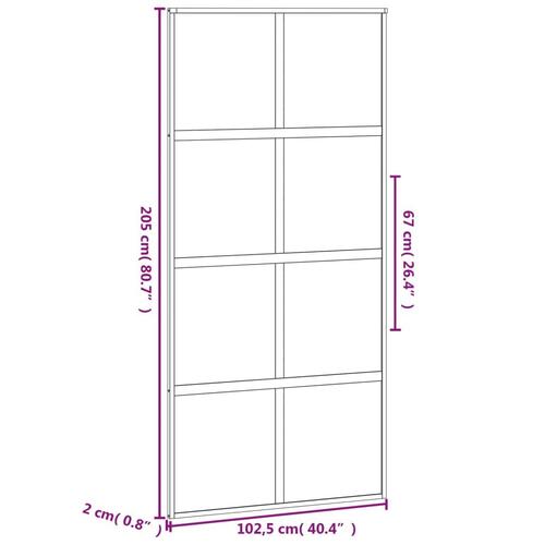 Skydedør 102,5x205 cm hærdet glas og aluminium sort