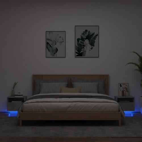 Sengeborde 2 stk. med LED-lys 40x39x37 cm betongrå