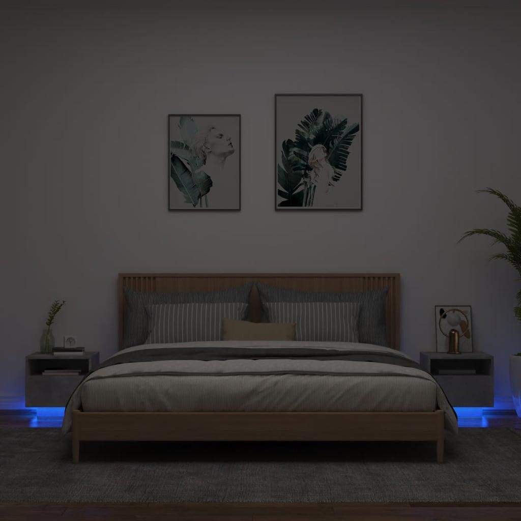 Sengeborde 2 stk. med LED-lys 40x39x37 cm betongrå