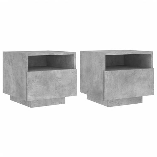 Sengeborde 2 stk. med LED-lys 40x39x37 cm betongrå