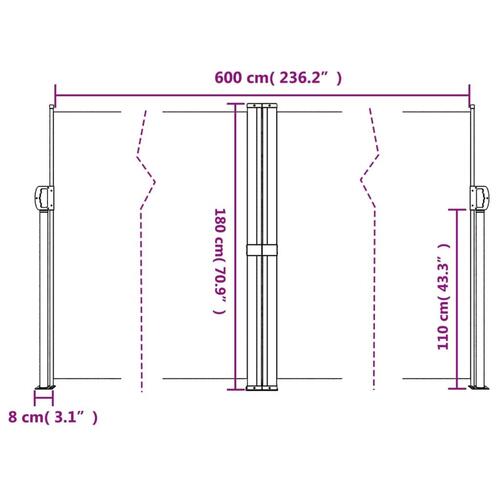 Sammenrullelig sidemarkise 180x600 cm hvid