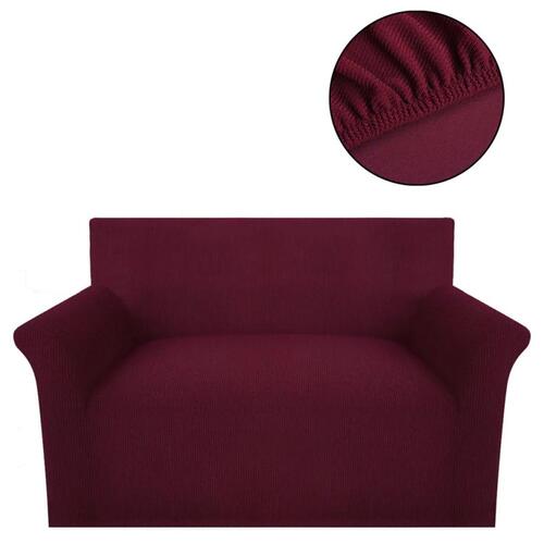 Stræk sofacover bourgogne polyester rib strikket stof
